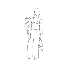 line drawing of mother is carrying a child