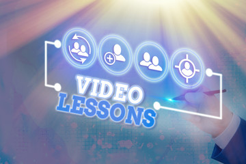 Poster - Writing note showing Video Lessons. Business concept for Online Education material for a topic Viewing and learning