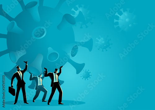 Cuadros en Lienzo Businessmen holding a giant coronavirus together
