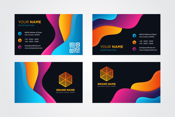 Poster - modern business card design with vibrant bold color graphic element design, pattern fluid background. black background with paper cut style. 