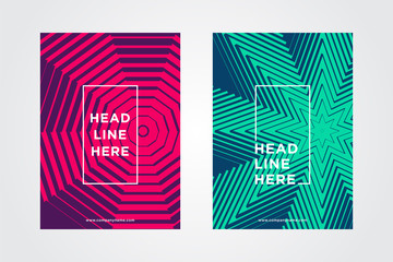 Poster - Vector illustration background of bright color pattern with line flat texture and blend for minimal dynamic cover design. placard poster template, A4 size. Abstract geometric pink purple and green