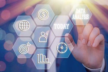 Wall Mural - Writing note showing Data Analysis. Business concept for Translate numbers to Analytical Conclusion Forecasting