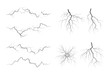 Set of lightning silhouettes. Thunderstorm isolated on white. Vector illustration