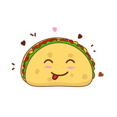 Cute taco cartoon illustration with facial expression isolated on white background