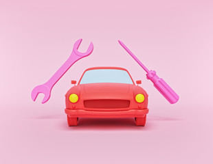 Poster - Car repair concept with mechanic tools. minimal design. 3d rendering