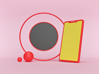 Poster - Abstract geometric background with a smartphone. Fashion and trendy mockup. design suitable for product presentation and advertising. 3d rendering