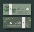 Gift Voucher Template Promotion Sale discount, Minimal green and leaf for Spa luxury hotel resort, Cosmetic texture Monstera leaf background, vector illustration