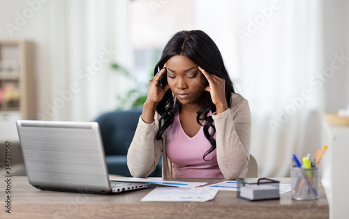 Cuadros en Lienzo remote job, technology and people concept - stressed young african american woma