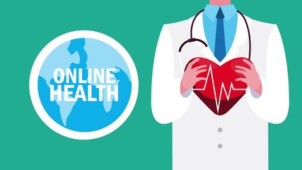 Sticker - online health technology with doctor and earth planet