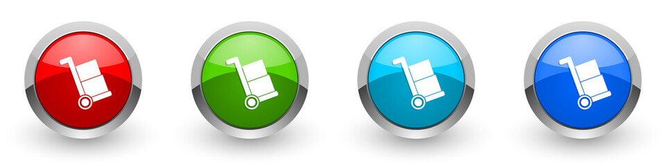 Poster - delivery service silver metallic glossy icons, shipping barrow concept set of modern design buttons 