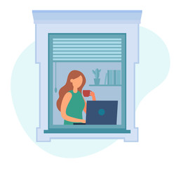 Poster - Female freelancer working near window at home