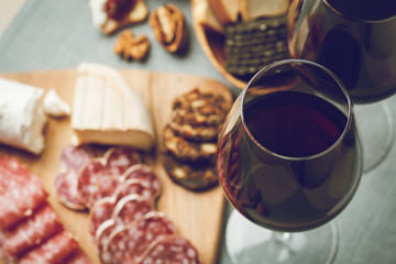 Red wine and charcuterie assortment