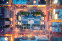 Aerial View Of Empty San Francisco Union Square During Shelter In Place Quarantine