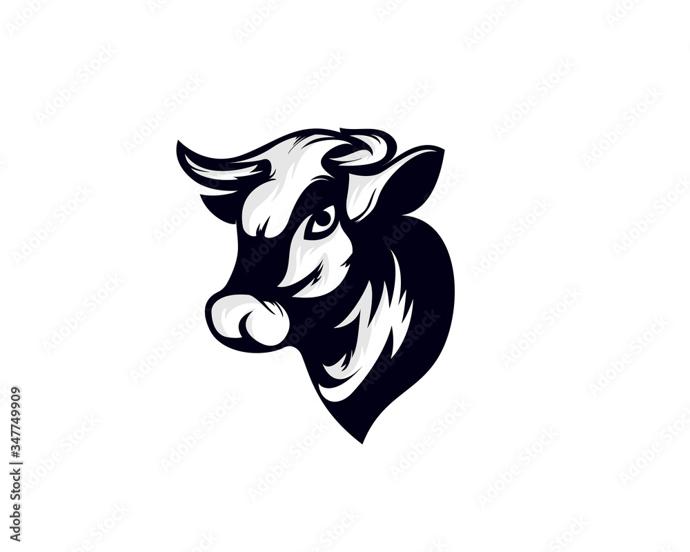 Black head buffalo cow ox bull drawing art logo design inspiration ...