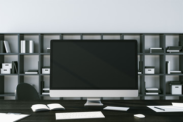 Poster - Luxury workplace desktop with empty computer screen
