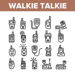 Wall Mural - Walkie Talkie Device Collection Icons Set Vector. Walkie Talkie Wireless Communication Equipment In Different Style, Radio Digital Gadget Concept Linear Pictograms. Monochrome Contour Illustrations