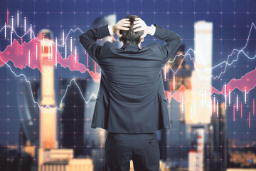 Poster - Scared businessman looking on forex chart