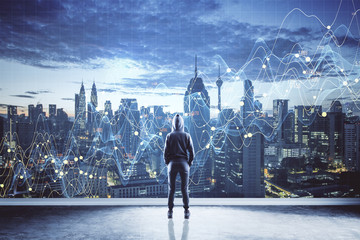 Poster - Hacker using creative glowing big data interface