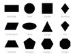 Geometric shapes with labels. Set of 12 basic shapes. Simple flat vector illustration