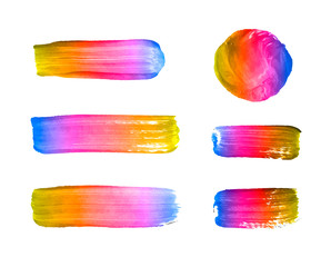 Wall Mural - Vector set of colorful gradient paint brush strokes isolated on white background, rainbow colors, decorative elements collection.
