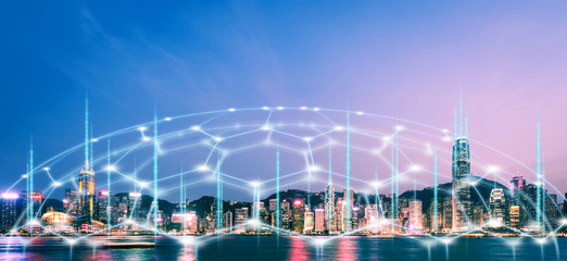 Fototapete - Smart Network and Connection city of Hong Kong