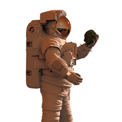Canvas Print - life in outer space, astronaut discovers bacterial life on the surface of a rock, isolated on white 