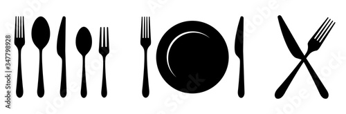 Plate, knife, spoon and fork icon. Vector illustration Poster Mural XXL