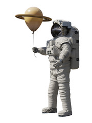 Canvas Print - astronaut with planet saturn balloon isolated on white background
