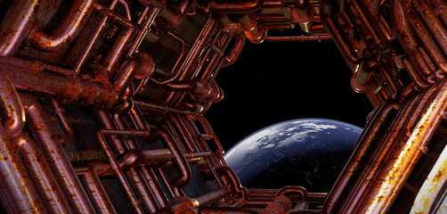 Wall Mural - view on planet earth through a spaceship window