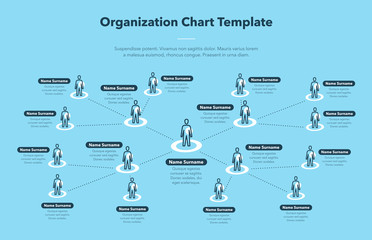 Poster - Modern simple company organization hierarchy schema template with place for your content - blue version. Easy to use for your website or presentation.