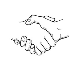 Hand drawn sketch illustration of a handshake, partnership concept.