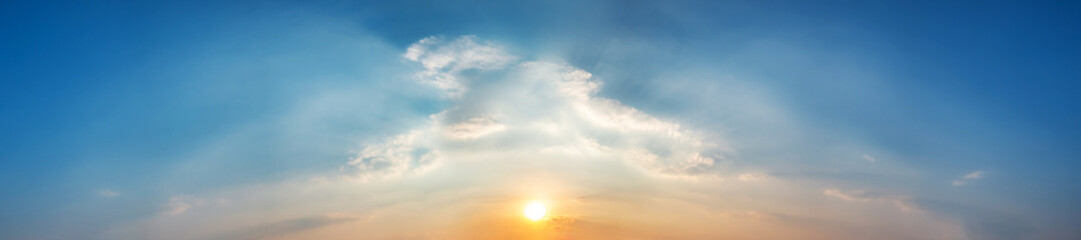 Wall Mural - Panorama of Dramatic vibrant color with beautiful cloud of sunrise and sunset. Panoramic image.