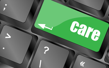 Poster - care concept with key on computer keyboard keys, social concept