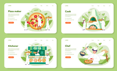Wall Mural - pizzeria web banner or landing page set. chef cooking tasty delicious