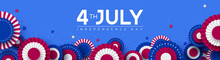 4th Of July, USA Independence Day Banner. Paper Fans In Colors Of American Flag With Confetti And Stars. Vector Illustration.