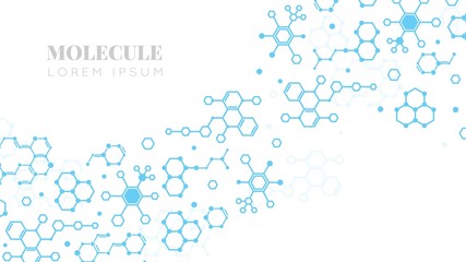 Poster - Molecular structure. Medicine researching, DNA or chemistry science. Biotechnology presentation template vector background. Illustration research biology, science molecular chemistry