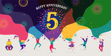 Anniversary Celebration. Happy People Dancing, Playing Music, Celebrating. Vector Illustration, Banner, Poster