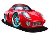 Fototapeta Dinusie - Sports red cartoon car on a white background. Vector illustration
