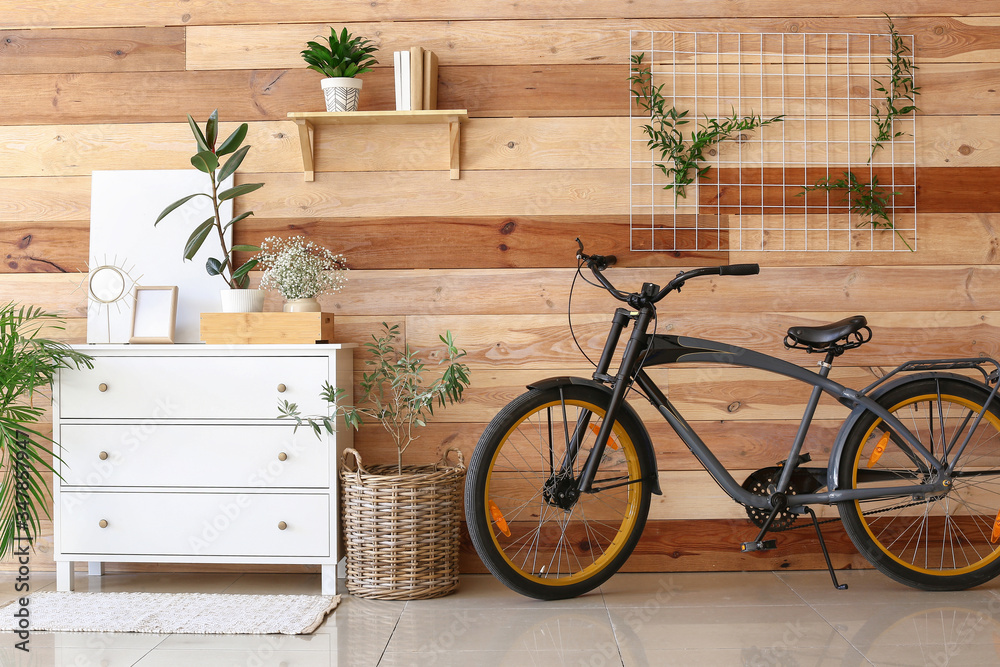Interior of modern room with bicycle