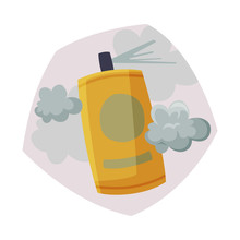 Spray Bottle Spraying With Toxic Cloud, Air Pollution Concept Vector Illustration