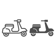 Poster - Classic scooter line and solid icon, transportation symbol, Moped vector sign on white background, delivery motorcycle icon in outline style for mobile concept and web design. Vector graphics.