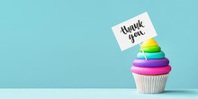 Rainbow Cupcake With Thank You Sign