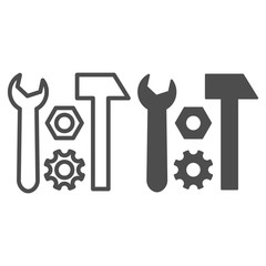 Poster - tools for repair line and solid icon, transport symbol, hammer and wrench vector sign on white backg