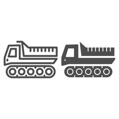 Poster - Snowplow line and solid icon, winter transport symbol, cross-country vehicle vector sign on white background, caterpillar snowmobile icon outline style mobile concept and web design. Vector graphics.