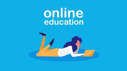 Wall Mural - education online with female student using laptop