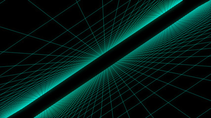 Poster - Technology Fractal Field Effect Futuristic Landscape Wireframe Abstract Illustration. Narrow Turbulence Perspective Space For Infographic on Black Background.