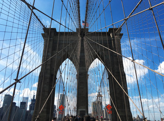  The Brooklyn bridge seen in detail with its steel cables.