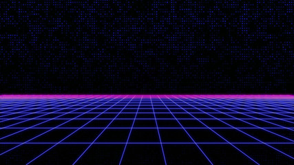 Aufkleber - abstract wireframe landscape digital sci fi technology perspective illustration..3d mesh glowing gri