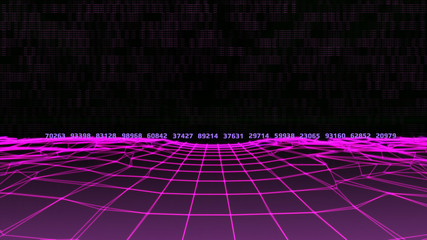 Poster - .Abstract Wireframe Landscape Digital Binary Number Technology Perspective Illustration..3D Mesh Grid Cyberspace Futuristic For Infographic Presentation.