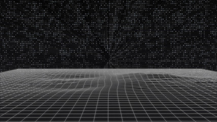 Aufkleber - abstract wireframe landscape digital sci fi technology perspective illustration..3d mesh glowing gri